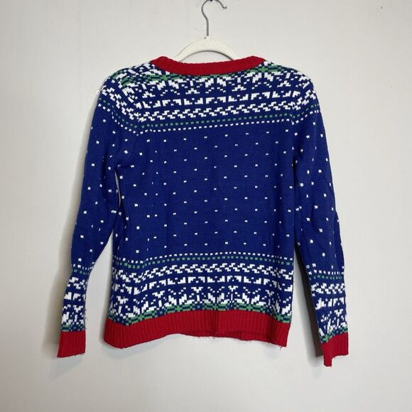 Blizzard Bay Ugly Christmas Sweater Women's Large 14-16 Blue Red Santa T-Rex - Picture 4 of 4